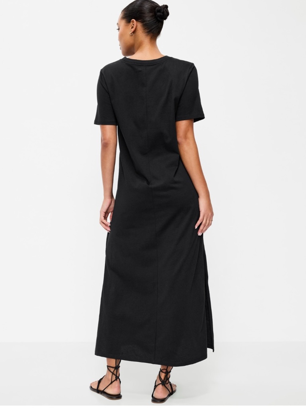 🆕 Old Navy Women's Vintage Crew-Neck Maxi Dress Short Sleeve Black S 4-6 - Picture 2 of 14